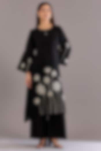 Black Linen Floral Embroidered Tunic Set by Linen Bloom at Pernia's Pop Up Shop