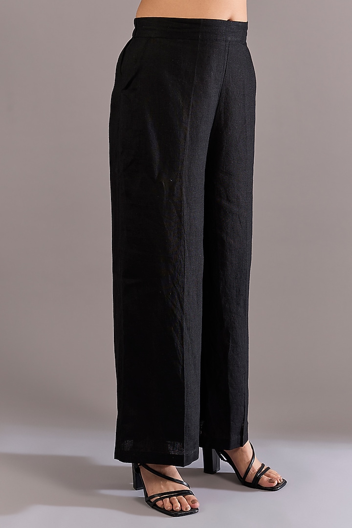 Black Linen Floral Embroidered Tunic Set by Linen Bloom at Pernia's Pop Up Shop