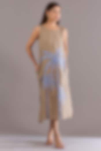 Khaki Colored Linen Embroidered Midi Vacation Dress by Linen Bloom at Pernia's Pop Up Shop