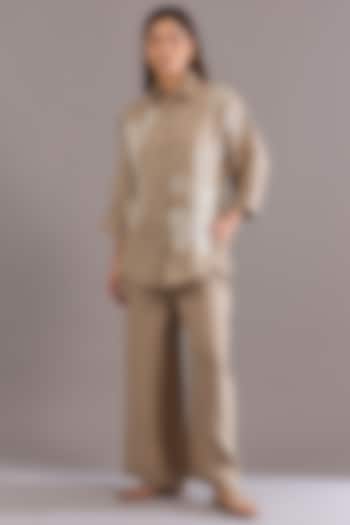 Khaki Colored Linen Flared Pants by Linen Bloom at Pernia's Pop Up Shop