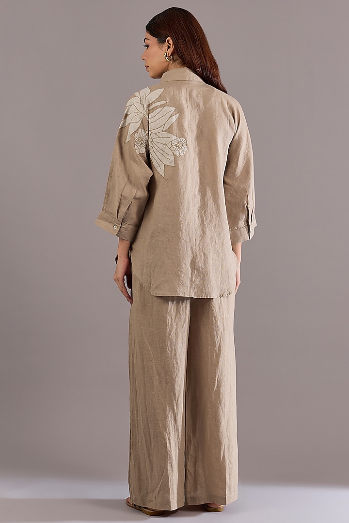 Khaki Colored Linen Flared Pants by Linen Bloom at Pernia's Pop Up Shop