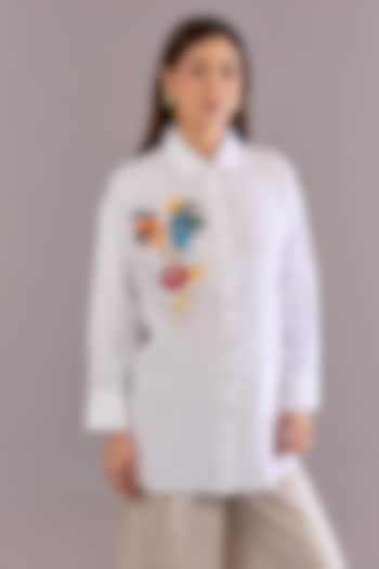 White Linen Embroidered Shirt by Linen Bloom at Pernia's Pop Up Shop
