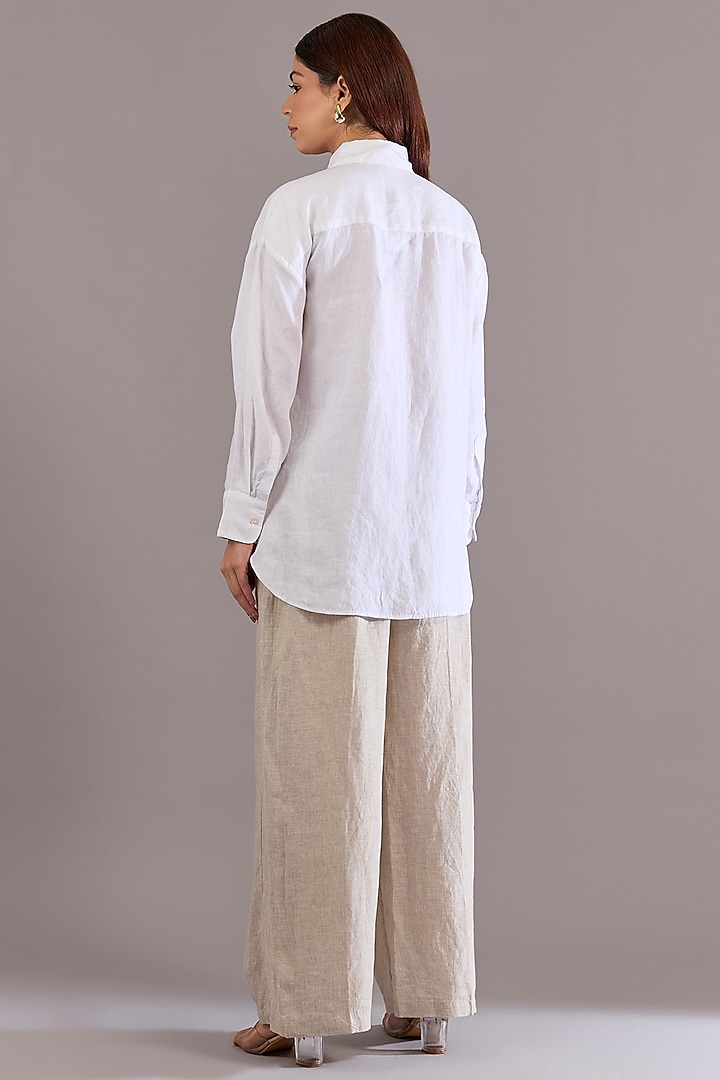 White Linen Embroidered Shirt by Linen Bloom at Pernia's Pop Up Shop