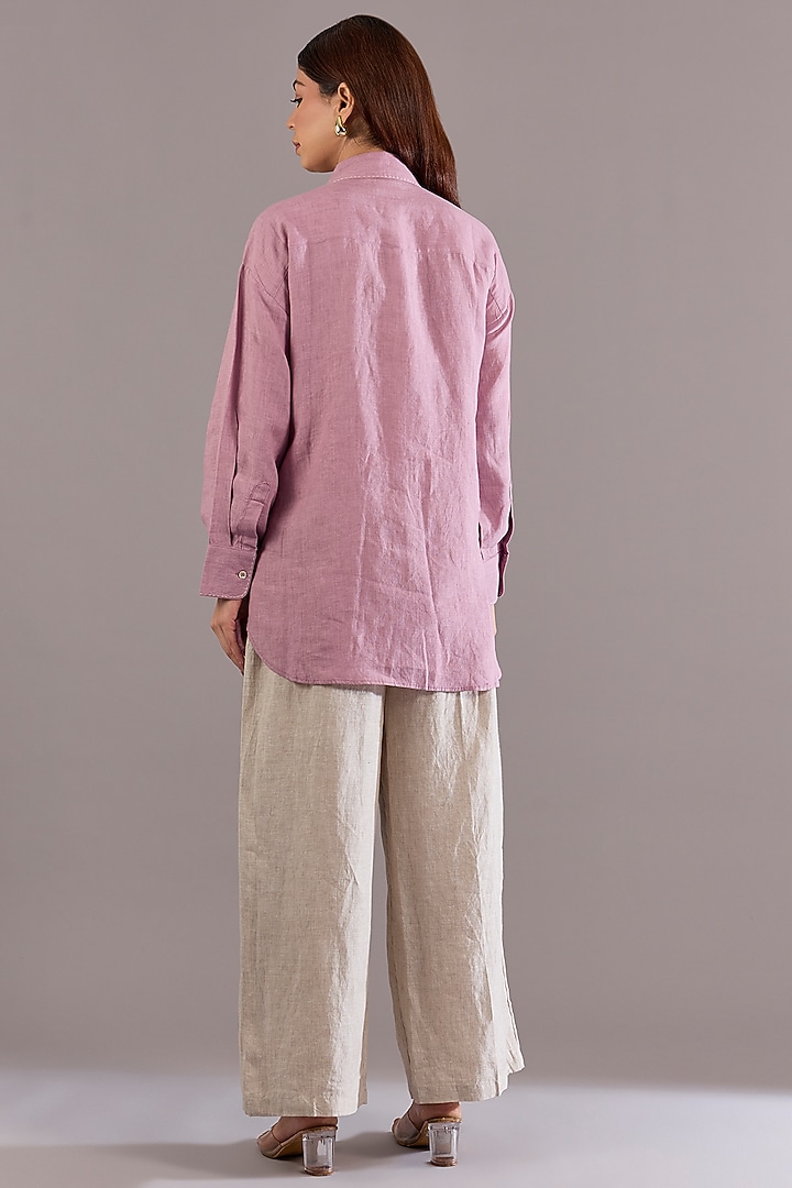 Lilac Linen Embroidered Shirt by Linen Bloom at Pernia's Pop Up Shop