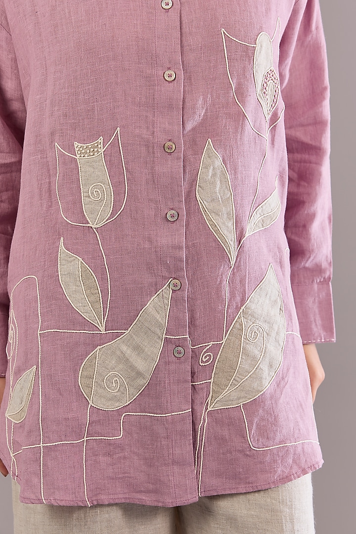 Lilac Linen Embroidered Shirt by Linen Bloom at Pernia's Pop Up Shop