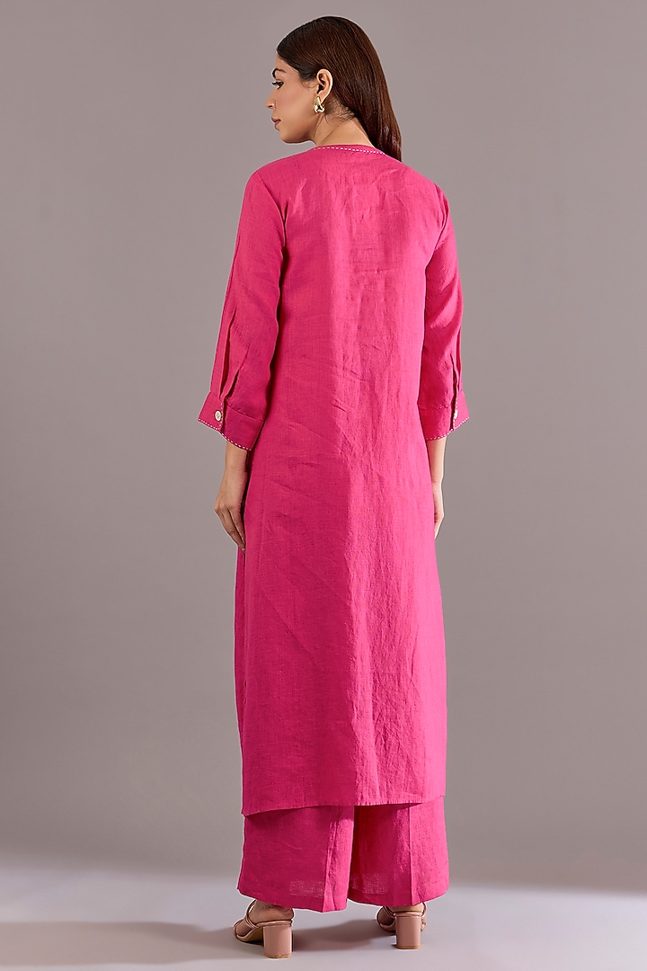 Fuchsia Linen Embroidered Tunic Set by Linen Bloom at Pernia's Pop Up Shop