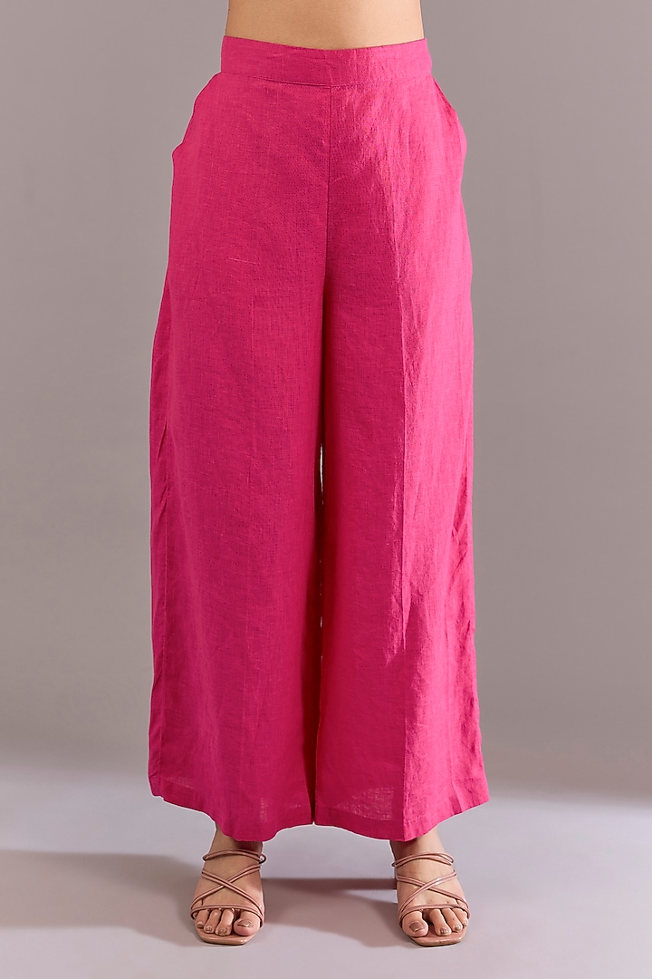 Fuchsia Linen Embroidered Tunic Set by Linen Bloom at Pernia's Pop Up Shop