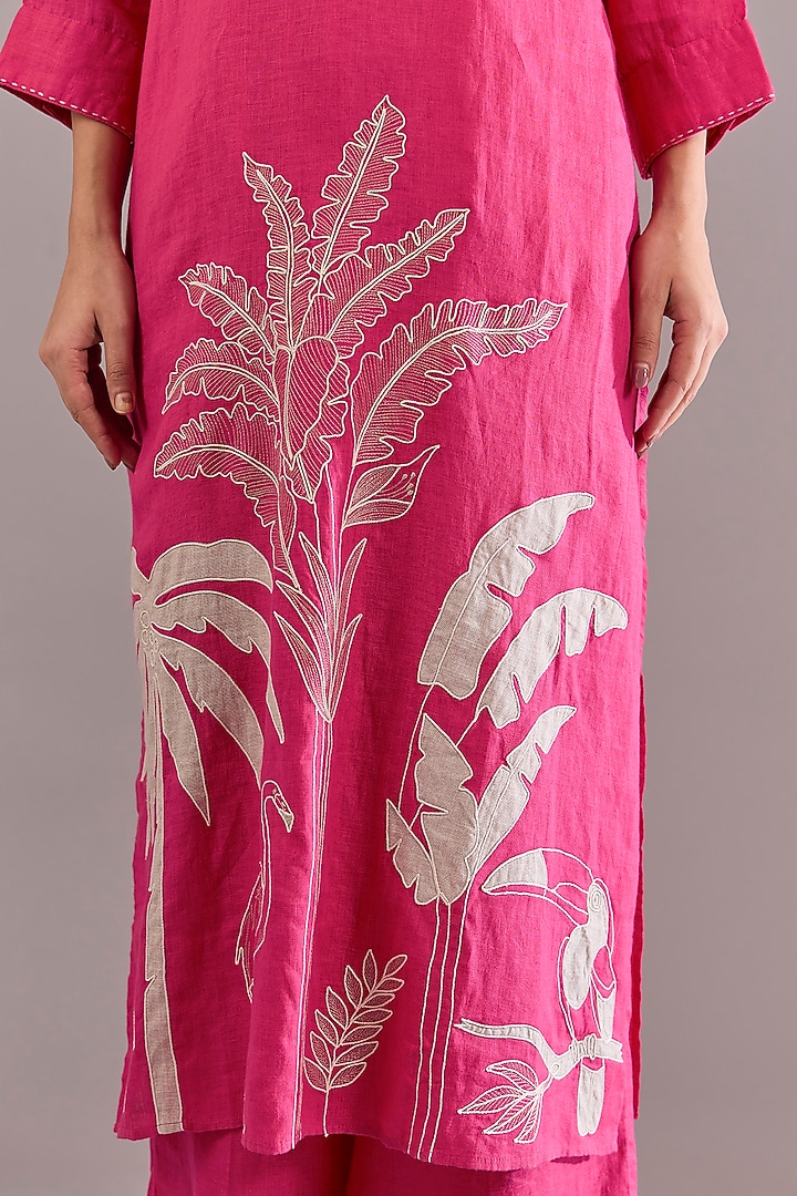 Fuchsia Linen Embroidered Tunic Set by Linen Bloom at Pernia's Pop Up Shop