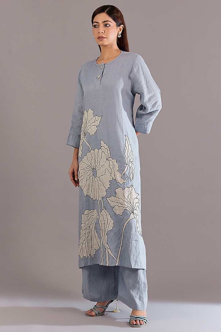 Cool Blue Linen Embroidered Tunic Set by Linen Bloom at Pernia's Pop Up Shop