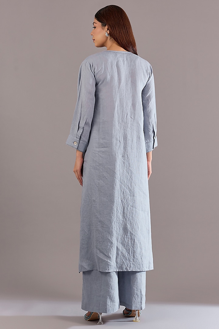 Cool Blue Linen Embroidered Tunic Set by Linen Bloom at Pernia's Pop Up Shop