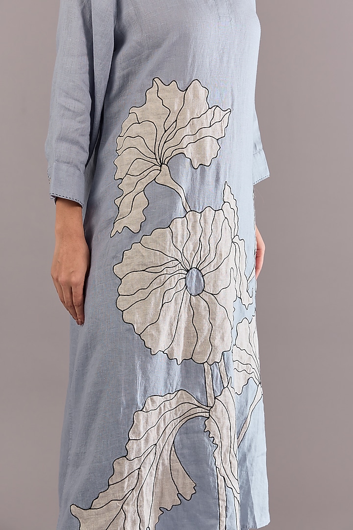 Cool Blue Linen Embroidered Tunic Set by Linen Bloom at Pernia's Pop Up Shop