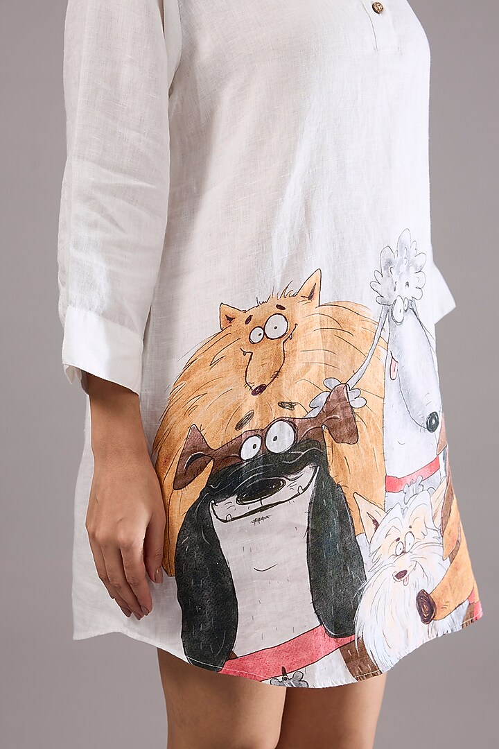 White Linen Digital Printed Shirt by Linen Bloom at Pernia's Pop Up Shop
