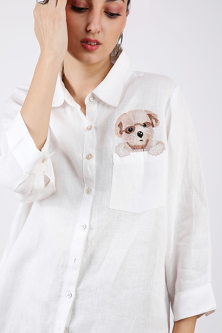 White Embroidered Shirt by Linen Bloom
