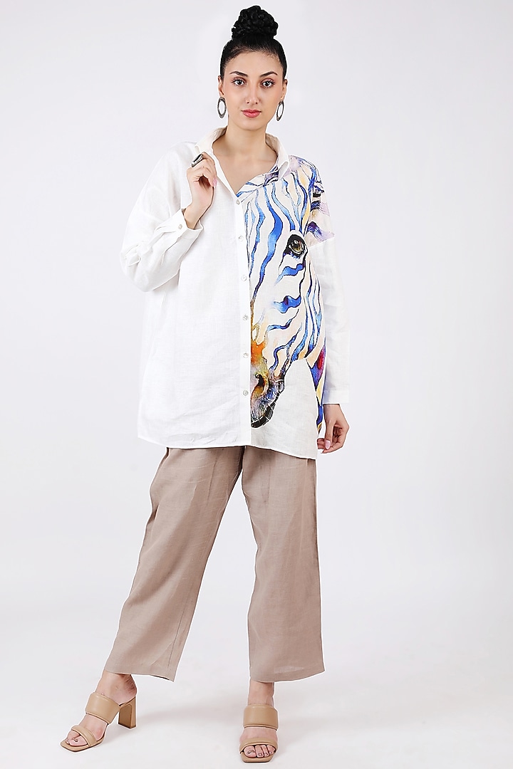 White Printed Shirt by Linen Bloom