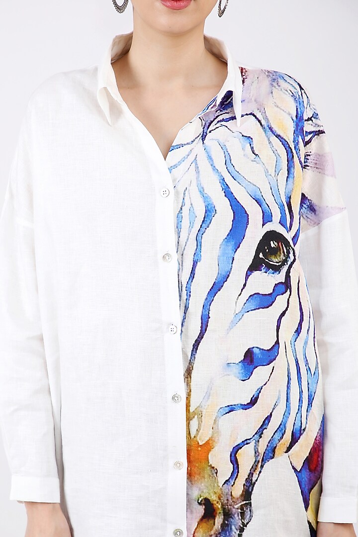 White Printed Shirt by Linen Bloom at Pernia's Pop Up Shop