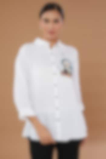 White Pure Linen Embroidered Shirt by Linen Bloom at Pernia's Pop Up Shop