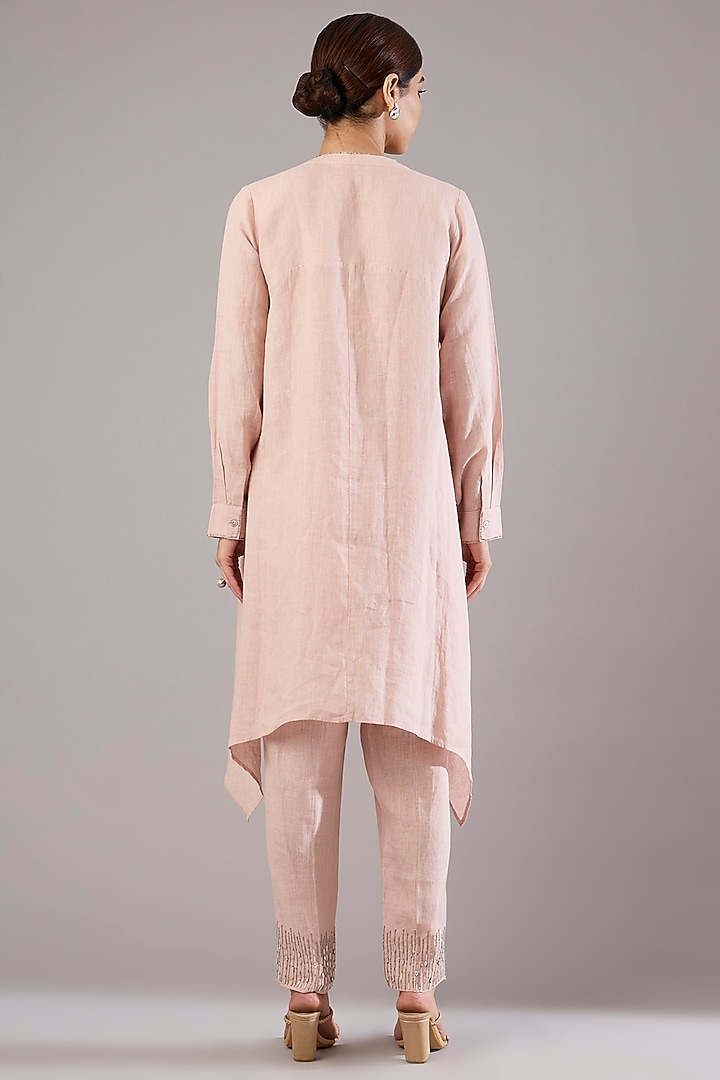 Pink Linen Nalki Embroidered Tunic Set by Linen Bloom at Pernia's Pop Up Shop