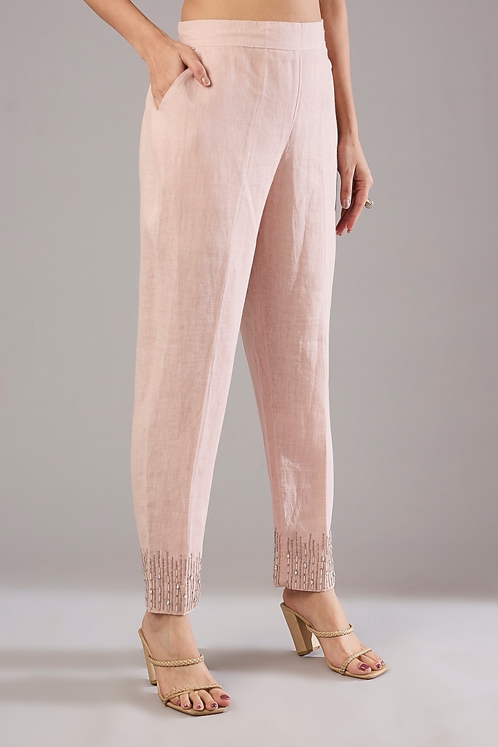 Pink Linen Nalki Embroidered Tunic Set by Linen Bloom at Pernia's Pop Up Shop