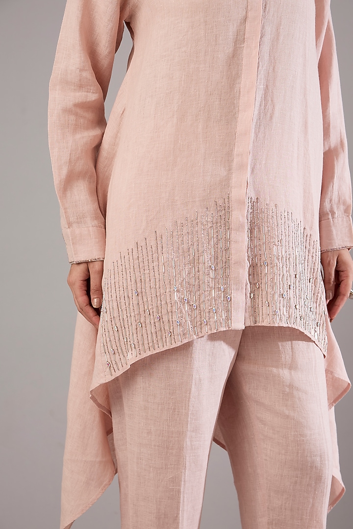 Pink Linen Nalki Embroidered Tunic Set by Linen Bloom at Pernia's Pop Up Shop