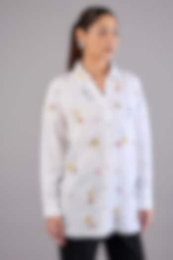 White Linen Embroidered Shirt by Linen Bloom at Pernia's Pop Up Shop
