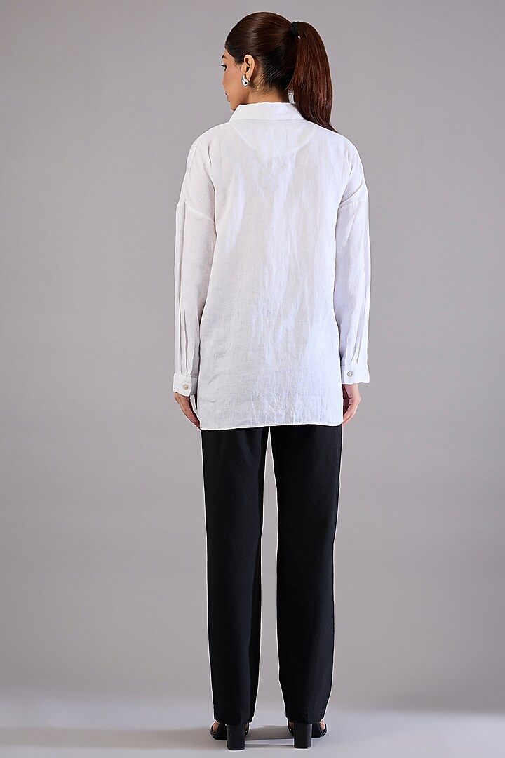 White Linen Embroidered Shirt by Linen Bloom at Pernia's Pop Up Shop
