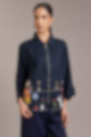 Navy Pure Linen Doodle Shacket by Linen Bloom at Pernia's Pop Up Shop