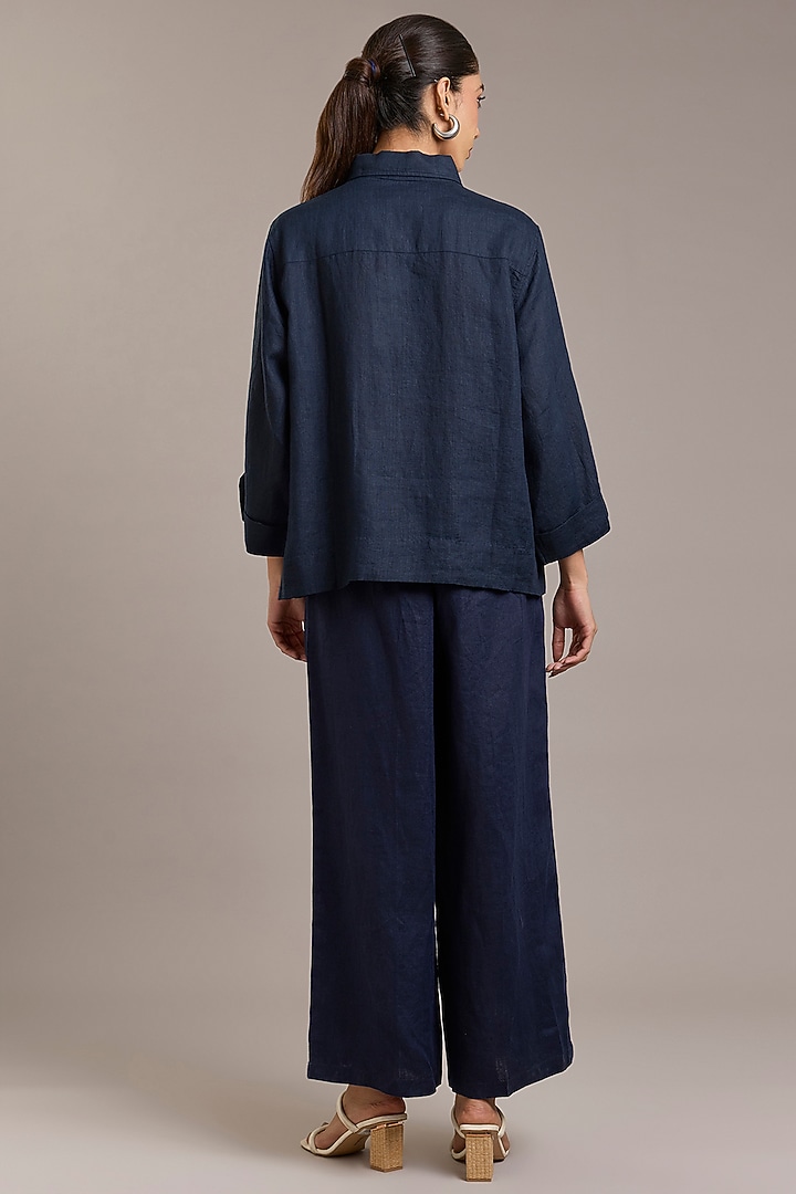 Navy Pure Linen Doodle Shacket by Linen Bloom at Pernia's Pop Up Shop
