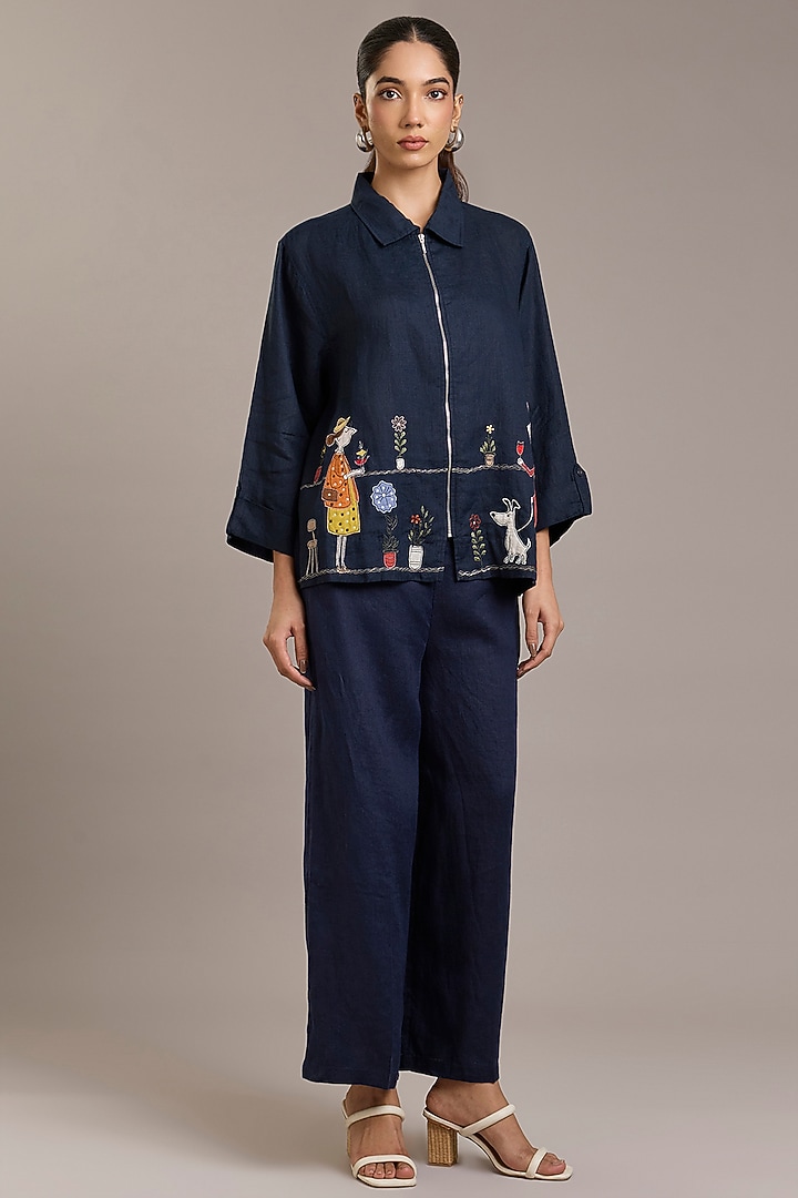 Navy Pure Linen Doodle Shacket by Linen Bloom at Pernia's Pop Up Shop