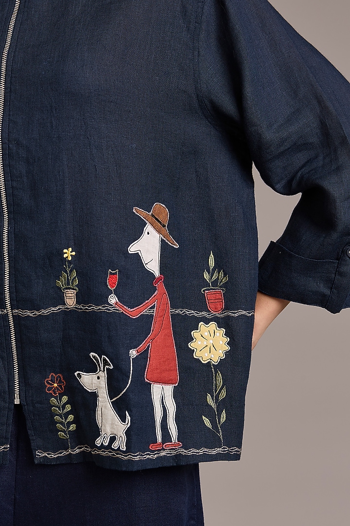 Navy Pure Linen Doodle Shacket by Linen Bloom at Pernia's Pop Up Shop
