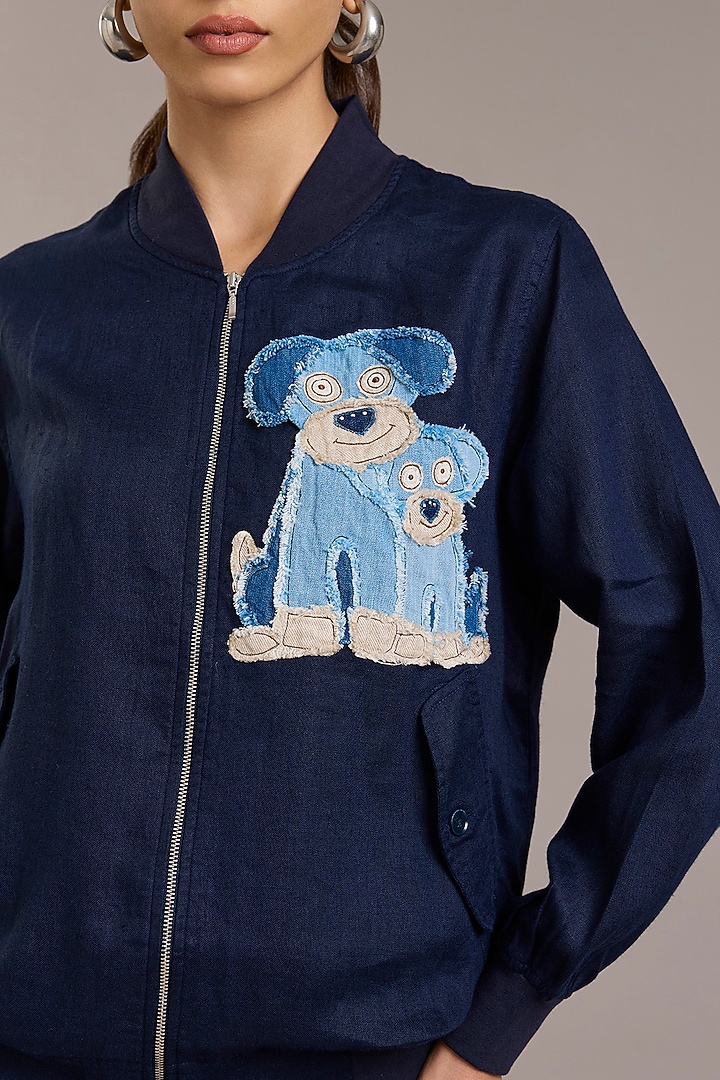 Navy Pure Linen Twill Bomber Jacket by Linen Bloom at Pernia's Pop Up Shop