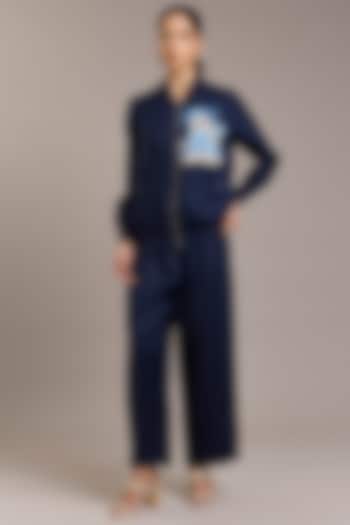 Navy Pure Linen Twill Pants by Linen Bloom at Pernia's Pop Up Shop