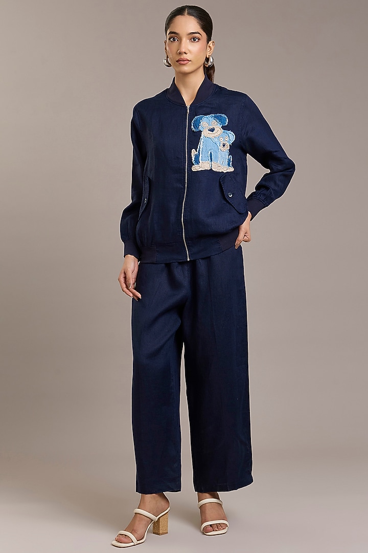 Navy Pure Linen Twill Pants by Linen Bloom at Pernia's Pop Up Shop
