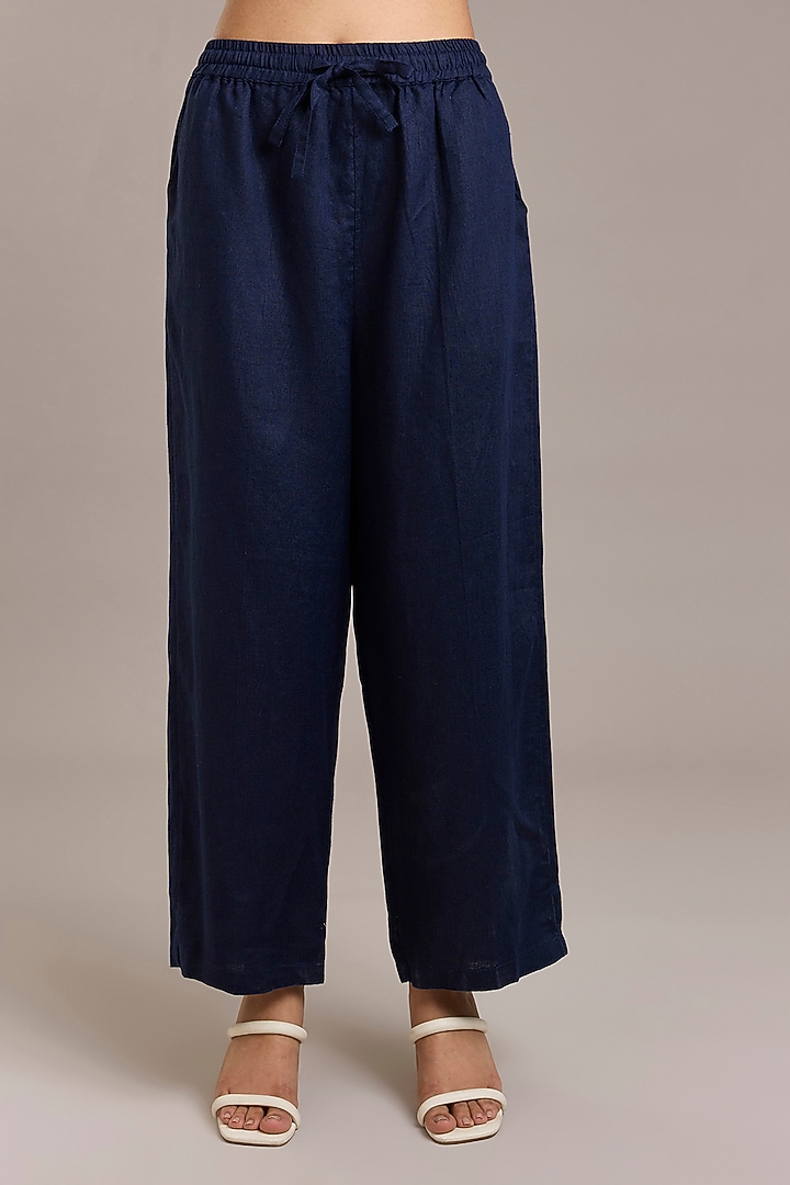 Navy Pure Linen Twill Pants by Linen Bloom at Pernia's Pop Up Shop