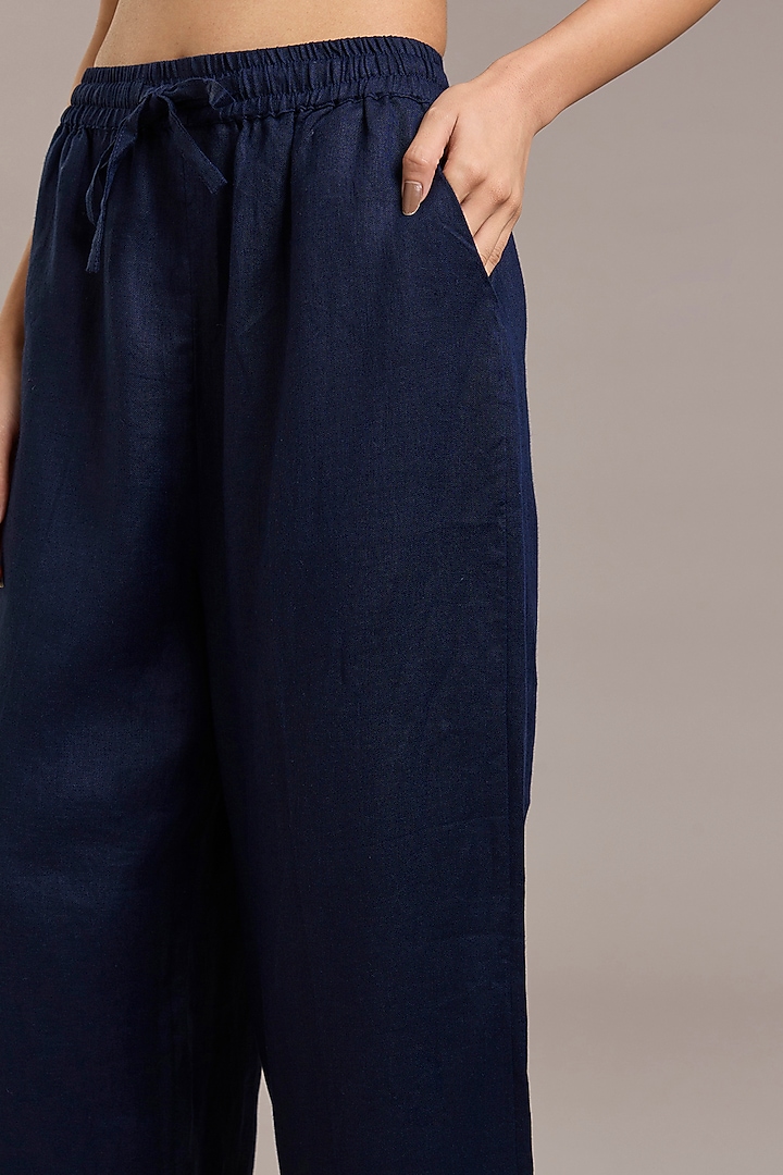 Navy Pure Linen Twill Pants by Linen Bloom at Pernia's Pop Up Shop