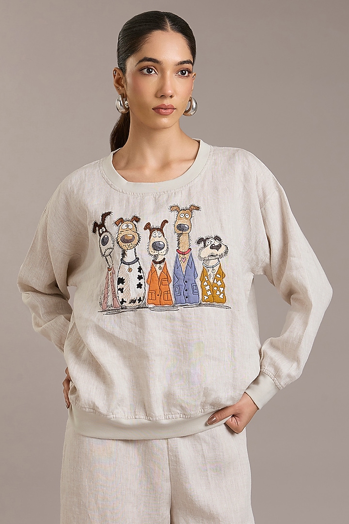 Oatmeal Pure Linen Twill Sweatshirt by Linen Bloom at Pernia's Pop Up Shop