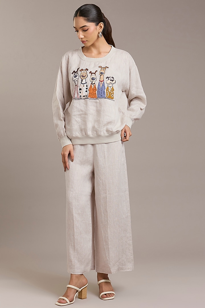 Oatmeal Pure Linen Twill Sweatshirt by Linen Bloom at Pernia's Pop Up Shop