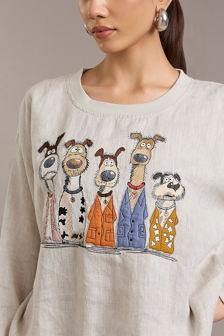 Oatmeal Pure Linen Twill Sweatshirt by Linen Bloom at Pernia's Pop Up Shop