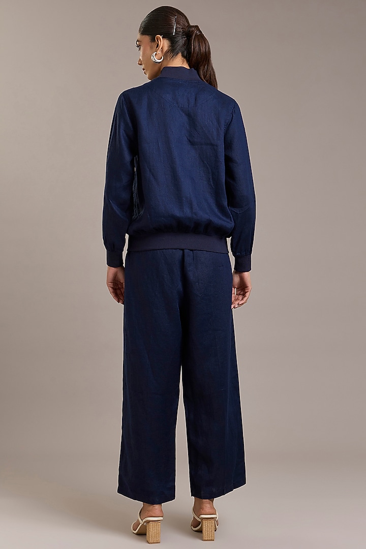 Navy Pure Linen Twill Bomber Jacket by Linen Bloom at Pernia's Pop Up Shop