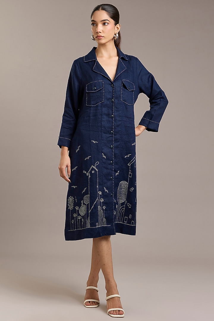 Navy Pure Linen Twill Vacation Dress by Linen Bloom at Pernia's Pop Up Shop