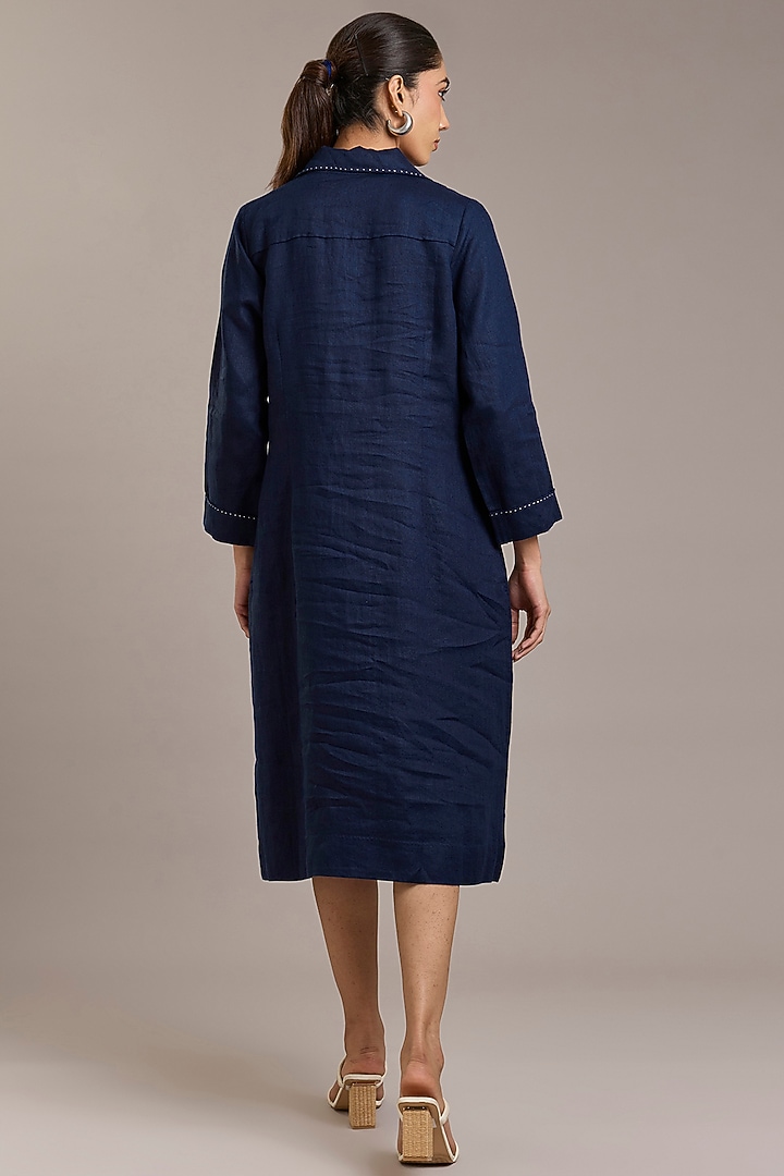 Navy Pure Linen Twill Vacation Dress by Linen Bloom at Pernia's Pop Up Shop
