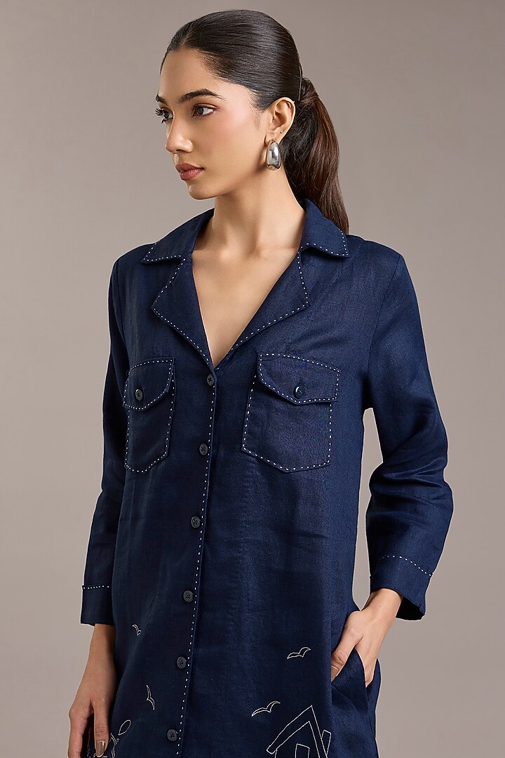 Navy Pure Linen Twill Vacation Dress by Linen Bloom at Pernia's Pop Up Shop