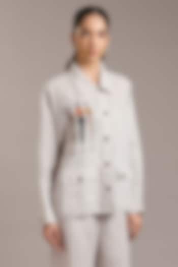 Oatmeal Pure Linen Twill Shacket by Linen Bloom at Pernia's Pop Up Shop