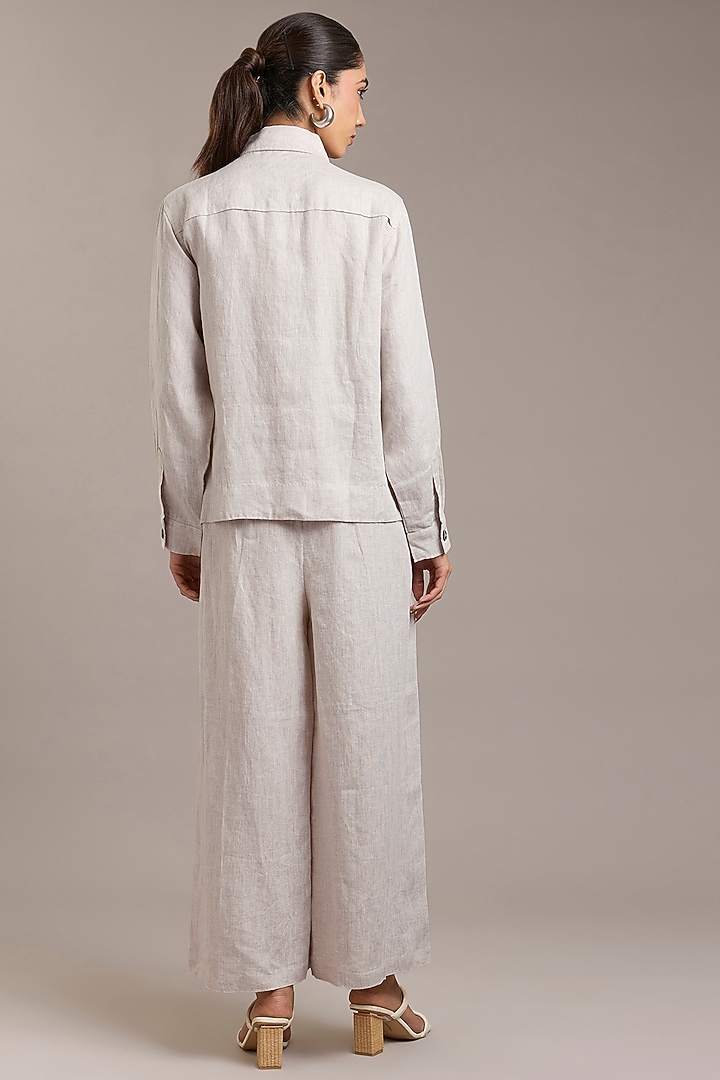 Oatmeal Pure Linen Twill Shacket by Linen Bloom at Pernia's Pop Up Shop