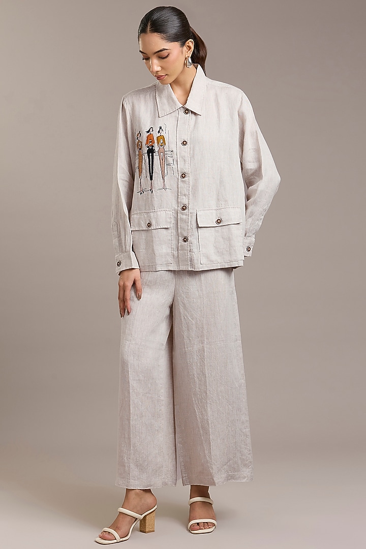 Oatmeal Pure Linen Twill Shacket by Linen Bloom at Pernia's Pop Up Shop