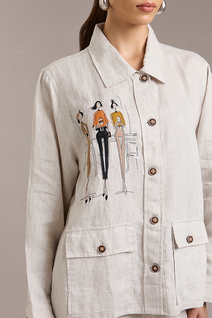 Oatmeal Pure Linen Twill Shacket by Linen Bloom at Pernia's Pop Up Shop