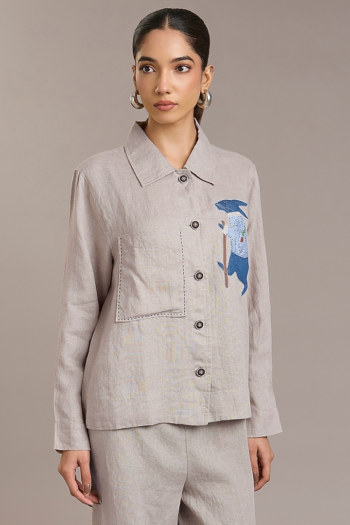 Natural Pure Linen Twill Shacket by Linen Bloom at Pernia's Pop Up Shop