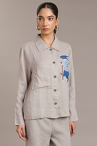 Natural Pure Linen Twill Shacket by Linen Bloom