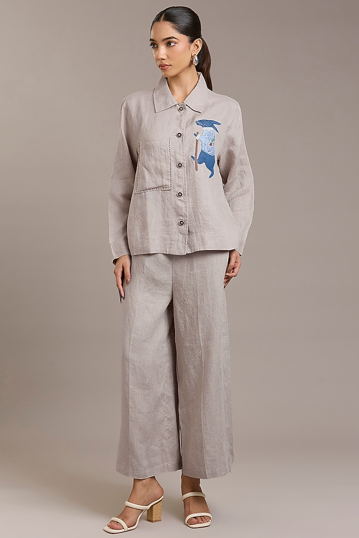 Natural Pure Linen Twill Shacket by Linen Bloom at Pernia's Pop Up Shop