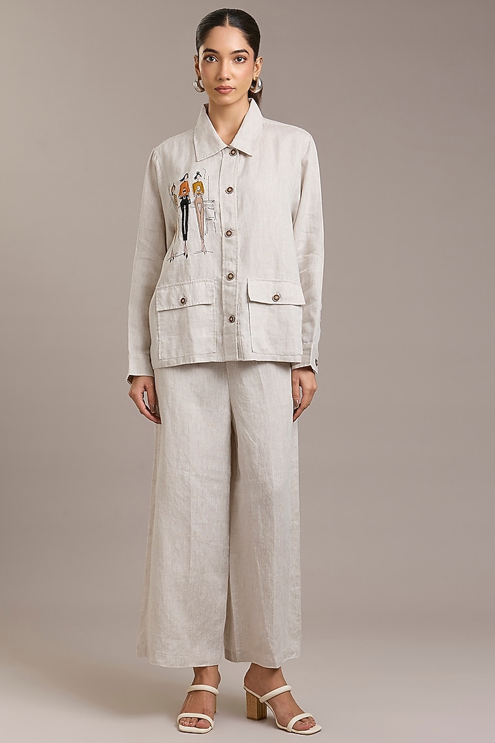 Oatmeal Pure Linen Twill Pants by Linen Bloom at Pernia's Pop Up Shop