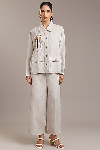 Oatmeal Pure Linen Twill Pants by Linen Bloom